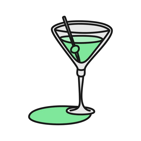 Martini Glas Mit Olivem Umrisssymbol Auf Weißem Hintergrund Farbige Cartoon — Stockvektor