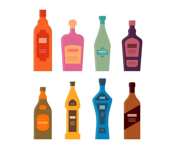 Set Botellas Ron Crema Vermut Licor Whisky Cerveza Vodka Bálsamo — Vector de stock