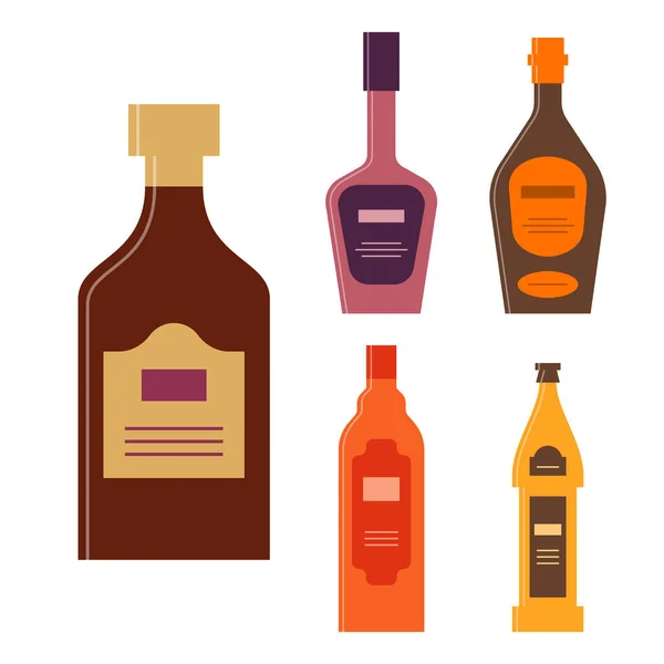 Állíts Egy Üveg Rum Likőrt Balzsamos Brandy Sörrel Ikon Palack — Stock Vector