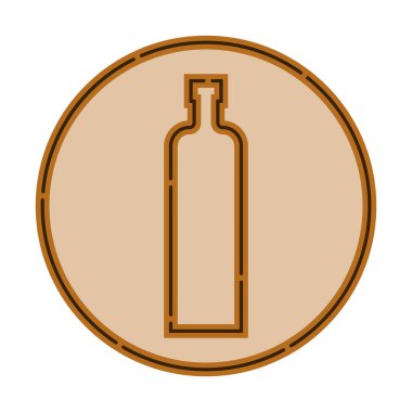 İnce çizgiler halinde düz bir balsam şişesi tasviri. Arka planda renkli içecek çemberi var. İzole nesne tasarımı içeceği. Restoran, bar ve parti için basit bir simge