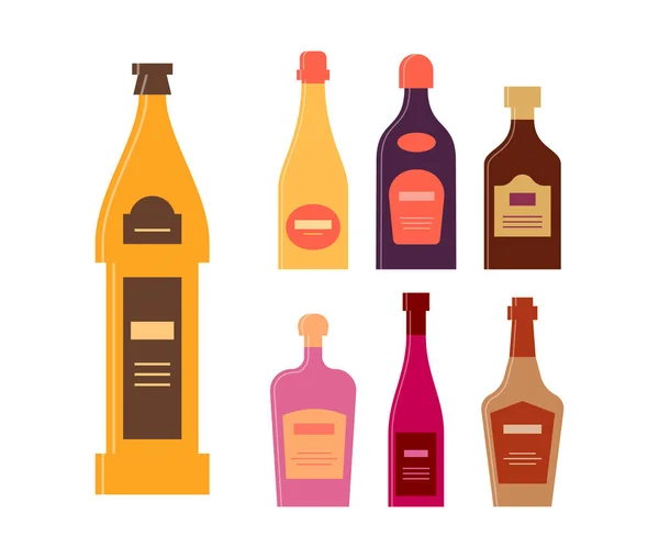 Nastavit Láhve Pivního Šampaňského Likér Rum Smetanové Víno Whisky Ikona — Stockový vektor