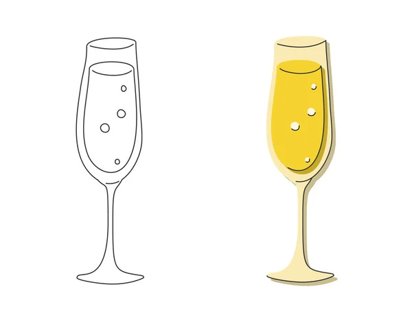 Verre Champagne Sur Fond Blanc Dessin Animé Esquisse Graphique Style — Image vectorielle
