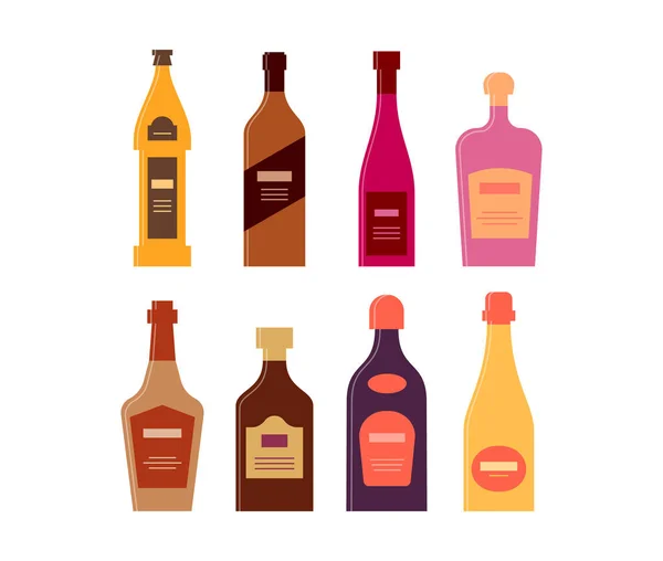 Botella Cerveza Whisky Vino Licor Brandy Ron Crema Champán Diseño — Vector de stock