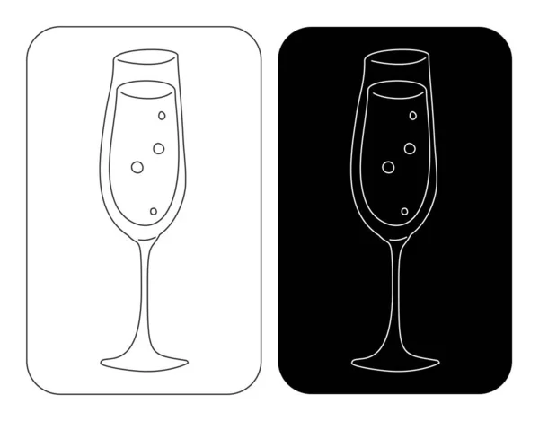 Champagne Wineglass Thin Lines Cartoon Sketch Graphic Design Doodle Style — Stock Vector