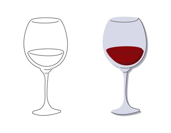 Rotweinglas Auf Weißem Hintergrund Zeichentrickskizze Grafikdesign Flacher Stil Farbiges Handgezeichnetes — Stockvektor