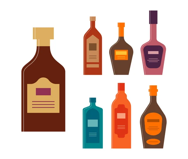 Láhev Rumu Balzám Whisky Likér Gin Tequila Brandy Grafický Design — Stockový vektor