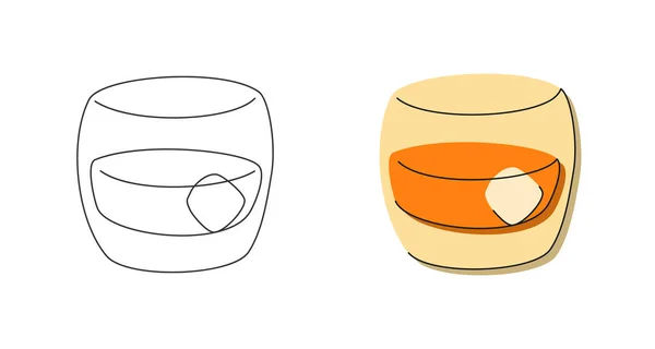 Стакан Виски Льдом Белом Фоне Карикатурный Эскиз Графического Дизайна Плоский — стоковый вектор