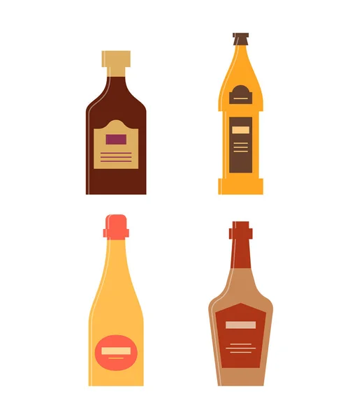 Egy Üveg Rum Sör Pezsgő Whisky Ikon Palack Kupakkal Címkével — Stock Vector
