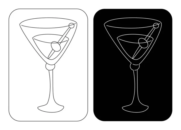 Martini Glas Mit Oliven Dünnen Linien Zeichentrickskizze Grafikdesign Doodle Stil — Stockvektor