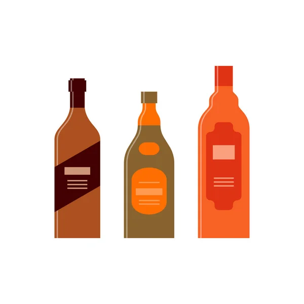 Set Bouteilles Rhum Whisky Brandy Flacon Icône Avec Capuchon Étiquette — Image vectorielle