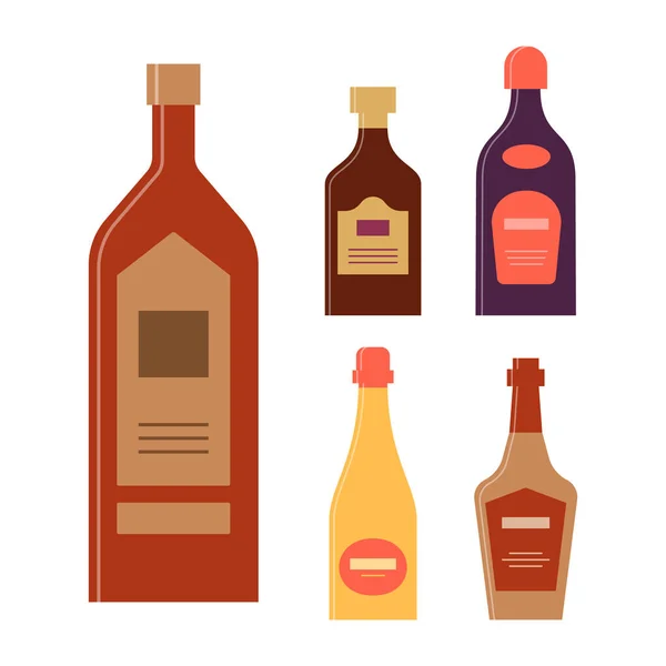 Botella Licor Ron Brandy Whisky Champán Botella Icono Con Tapa — Vector de stock