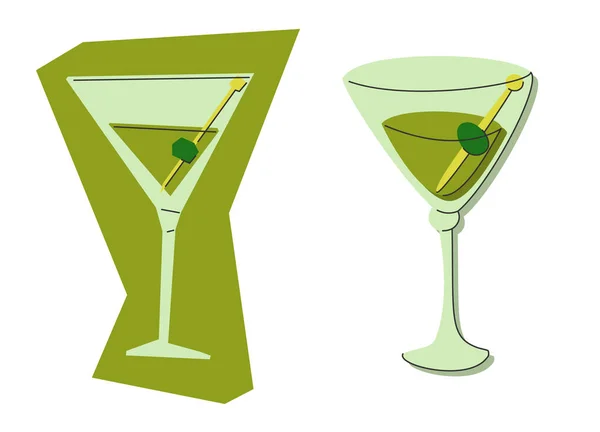 Vidro Martini Com Azeitona Sobre Fundo Branco Desenho Desenho Animado — Vetor de Stock