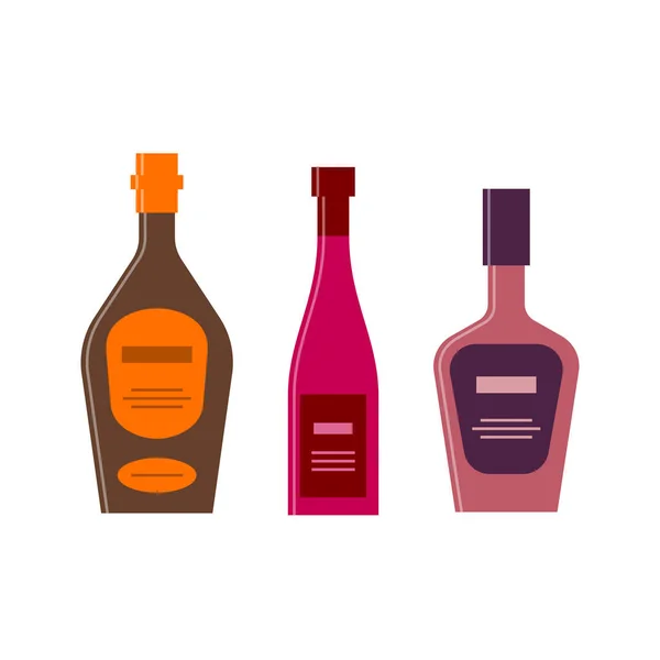Conjunto Botellas Brandy Vino Tinto Licor Gran Diseño Para Cualquier — Vector de stock