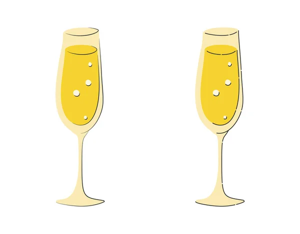 Champagne Glas Vit Bakgrund Tecknad Skiss Grafisk Design Platt Stil — Stock vektor