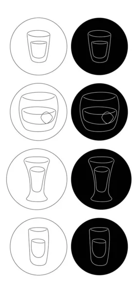 伏特加威士忌 龙舌兰酒 龙舌兰酒 排成细线 卡通素描设计 涂鸦的风格 黑色白手画的图像 咖啡馆 派对派对的派对饮酒概念 两种例证 — 图库矢量图片