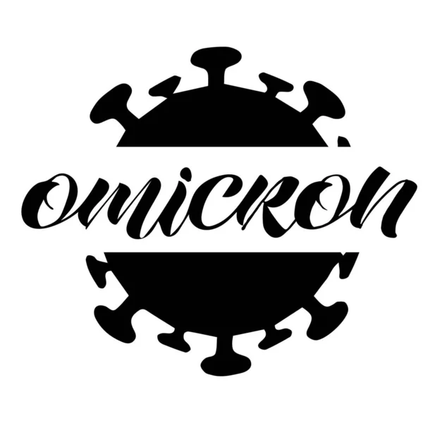 Inscripción vectorial de Omicron con la imagen del coronavirus en negro — Vector de stock