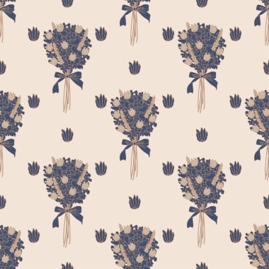 Bir buket kurumuş çiçeği fiyonkla tasvir eden pürüzsüz bir şekil. 