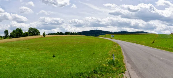Panorama Summery Landscape Empty Country Road Cloudy Sky Northern Part — Stock Photo, Image