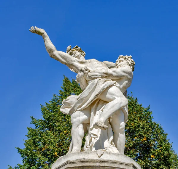 Sculpture Hercule Blanc Dans Jardin Baroque Palais Schlosshof Autriche — Photo