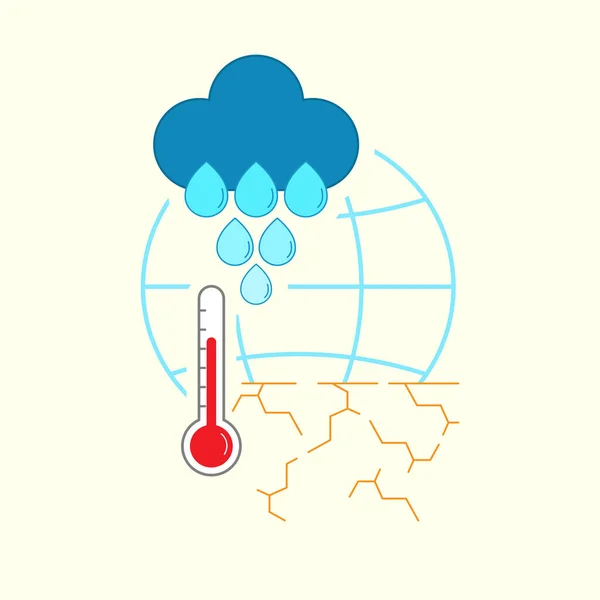 地球温暖化はインフォグラフィックデザインに影響を与えます 気候変動は雨が少なくなり干ばつになります ベクトルイラストアウトラインフラットデザインスタイル — ストックベクタ