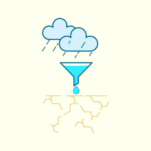 干ばつ管理のための雨水収穫 ベクトルイラストアウトラインフラットデザインスタイル — ストックベクタ