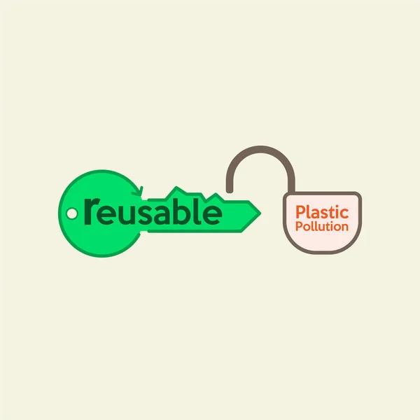 Reusable Typographic Key Open Lock Plastic Pollution Use Reusable Product — Archivo Imágenes Vectoriales
