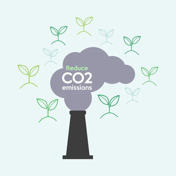 植林木に囲まれた工業用煙突からのCo2排出量 木は大気中の概念からCo2を除去するのに役立ちます ベクトルイラストアウトラインフラットデザインスタイル — ストックベクタ