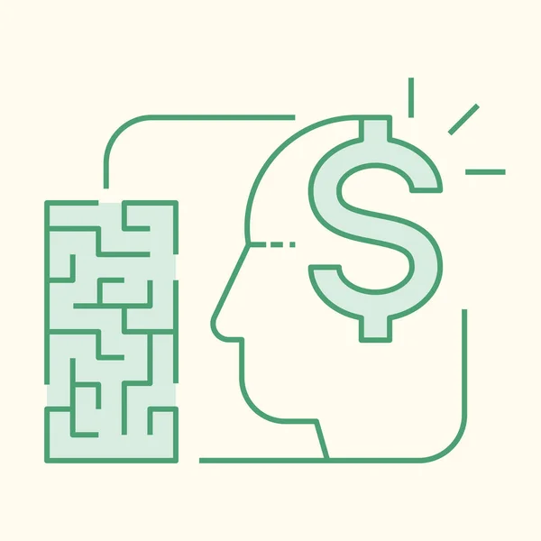 Human Thinking Figure Out Find Way Maze Dollar Sign Brain — Stock vektor