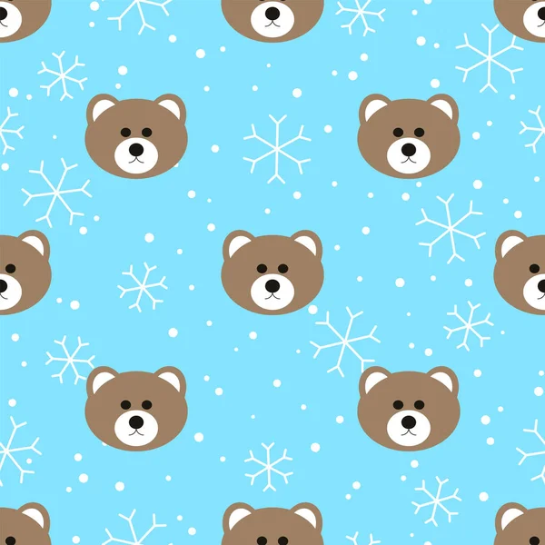 Vánoční Bezešvé Vzor Medvědími Hlavami Sněhu Pozadí Roztomilý Kreslený Sezónní — Stockový vektor