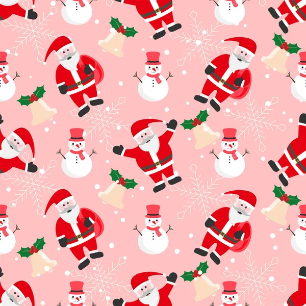 Vánoční Bezešvé Vzor Santa Claus Sněhulák Růžovém Pozadí Sezónní Oslavy — Stockový vektor
