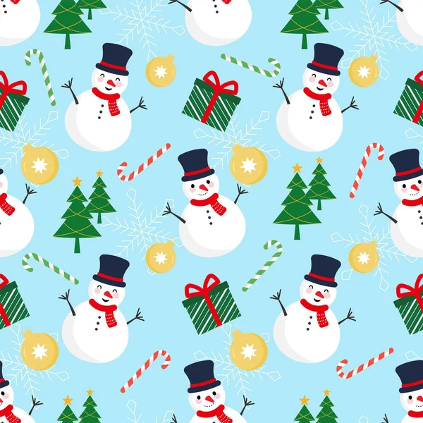 Vánoční Bezešvé Vzor Sněhuláka Světle Modrém Pozadí Sezónní Oslavy Abstraktní — Stockový vektor