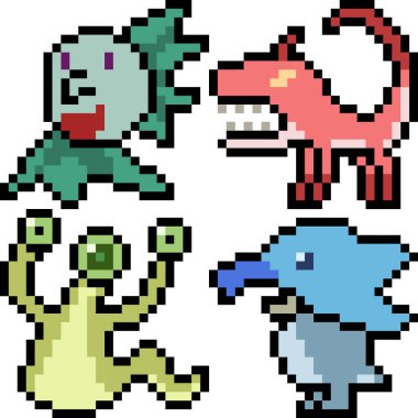 Beyaz arkaplanda vektör piksel sanat çizgi film canavar simgesi izole