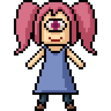 Vektör piksel sanat kızı canavar cartoo izole