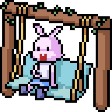 Vektör piksel sanat salıncak tavşan izole çizgi film