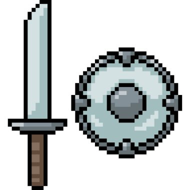 vektör piksel sanatı kılıç kalkanı izole çizgi film