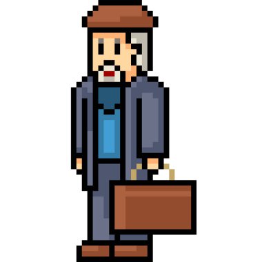 Vektör piksel sanat centilmeni karikatürü izole etti