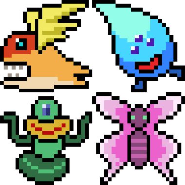 Beyaz arkaplanda vektör piksel sanat çizgi film canavar simgesi izole