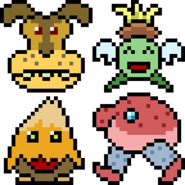 Beyaz arkaplanda vektör piksel sanat çizgi film canavar simgesi izole