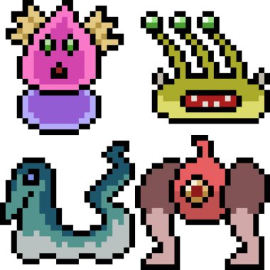 vektör piksel sanat canavar simgesi izole çizgi film