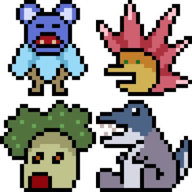 Beyaz arkaplanda vektör piksel sanat çizgi film canavar simgesi izole