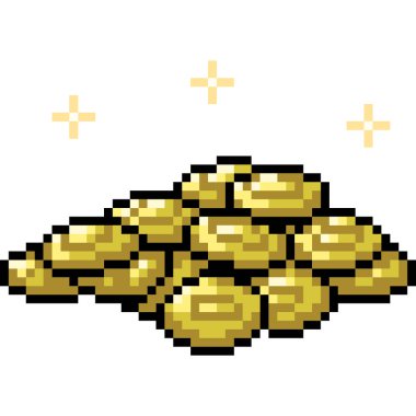 Vektör piksel sanat altın sikkesi izole edilmiş çizgi film