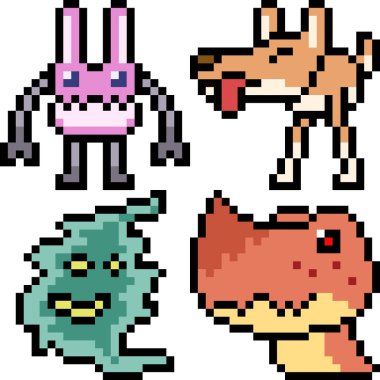 Beyaz arkaplanda vektör piksel sanat çizgi film canavar simgesi izole