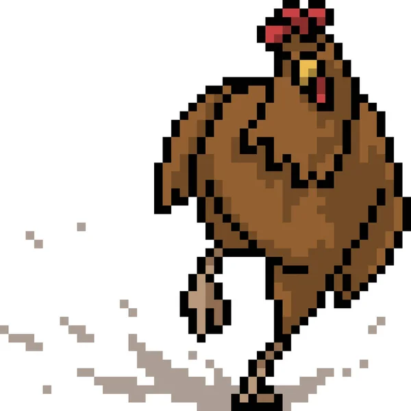 Vector Pixel Arte Pollo Corriendo Dibujos Animados Aislados — Vector de stock