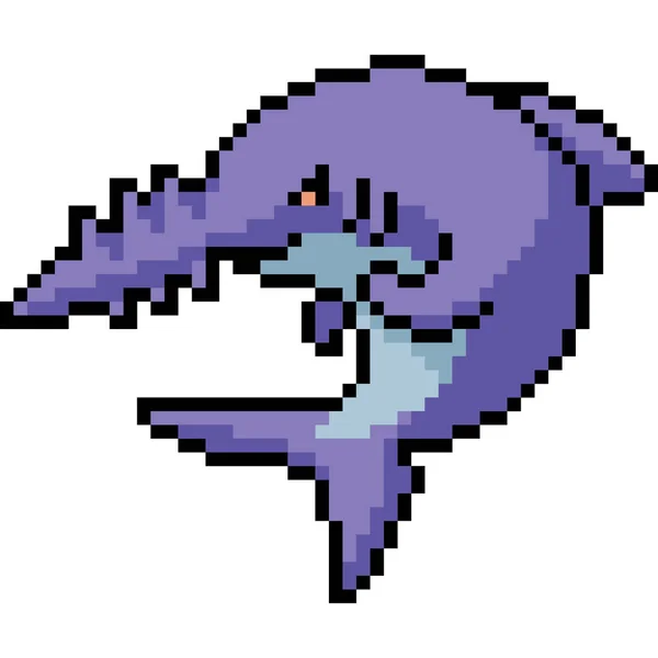 Vecteur Pixel Art Scie Requin Dessin Animé Isolé — Image vectorielle