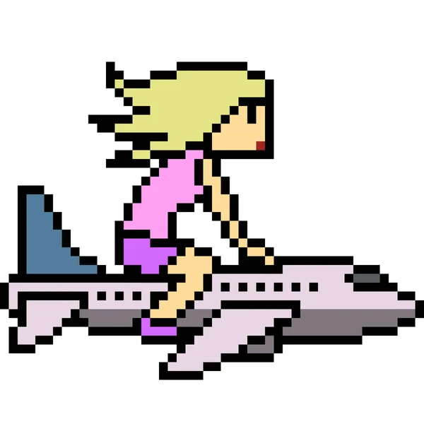 Vektor Pixel Kunst Frau Fahrt Flugzeug — Stockvektor