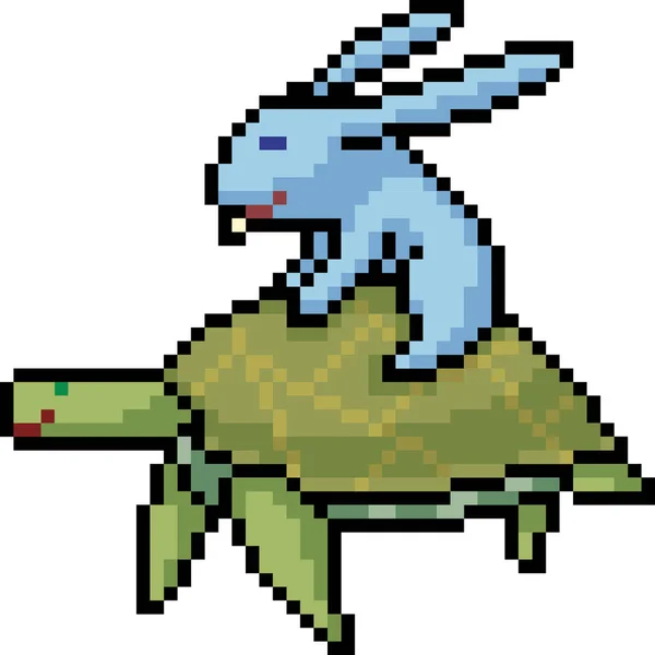 Vector Pixel Art Turtle Rabbit Isolated Cartoo — Stock Vector