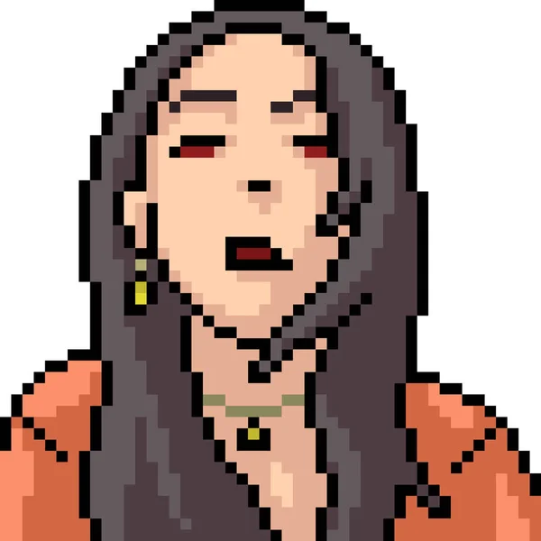 Vecteur Pixel Art Femme Portrait Isolé Dessin Animé — Image vectorielle