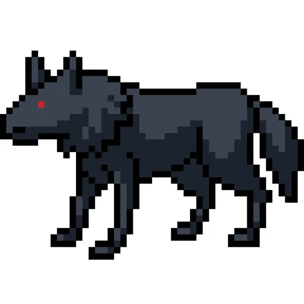 Vektor Pixel Umění Černá Vlk Izolované Kreslené — Stockový vektor