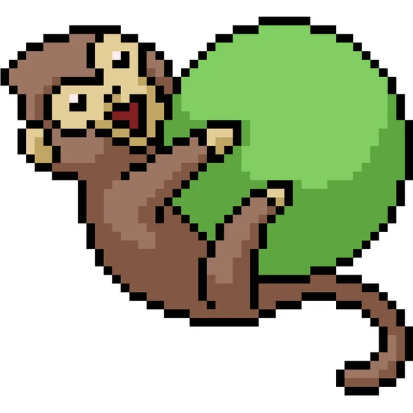 Vector Pixel Art Monkey Play Ball Out Cartoo — 스톡 벡터