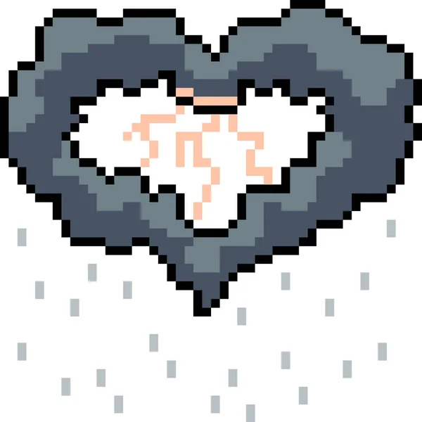 Vecteur Pixel Art Coeur Pluie Nuage Isolé Dessin Animé — Image vectorielle